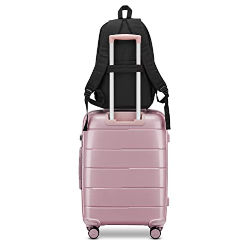 Joyway Luggage set 24 In Checked Suitcase with Spinner Wheels Hardside Luggage 8PCS Set Lightweight PP Durable Luggage with TSA Lock(Pink,24 Inch)