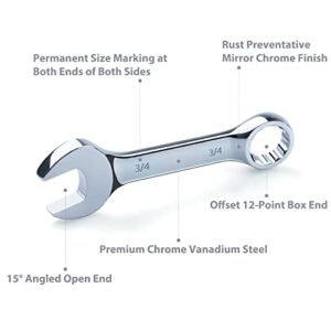 Premium Stubby Combination Wrench Set with Roll-up Pouch, 11-Piece, SAE, 3/8” to 1”, No Skipped Inch Size | Cr-V Steel, Mirror Polished Finish | Short Length and Slim Body, Perfect for Confined Areas