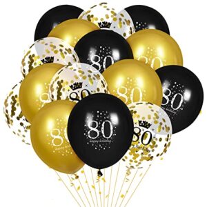 80th birthday balloons for men, 15 pcs black gold happy 80th birthday balloons, black gold 80th birthday party decorations balloons for men women 80th birthday decor
