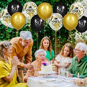 80th Birthday Balloons for Men, 15 Pcs Black Gold Happy 80th Birthday Balloons, Black Gold 80th Birthday Party Decorations Balloons for Men Women 80th Birthday Decor