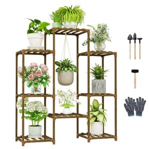 bamworld hanging plant stand indoor large plant shelf outdoor plant rack wooden tiered plant holder for multiple plants for window garden balcony patio living room