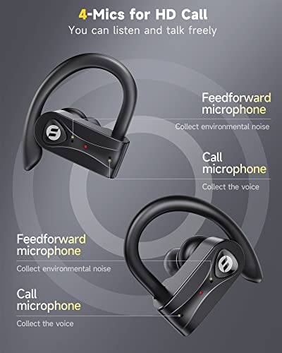Anypub Wireless Earbuds 4 Mic Clear Call Bluetooth Headphones with Wireless Charging Case 60H Playback Over Ear Earphones Bass Stereo in Ear Buds LED Display Waterproof Earhooks for Sport Running