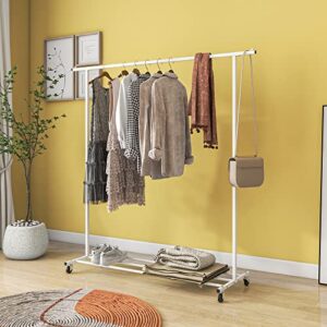 zgehco clothes rack with wheels and storage,free standing clothing rack for hanging clothes with shelves,portable rolling metal garment rack organizer,drying rack clothing,coat hanger white
