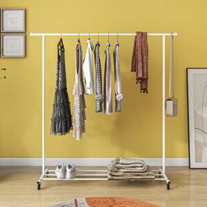 ZGEHCO Clothes Rack with Wheels and Storage,Free Standing Clothing Rack for Hanging Clothes with Shelves,Portable Rolling Metal Garment Rack Organizer,Drying Rack Clothing,Coat Hanger White