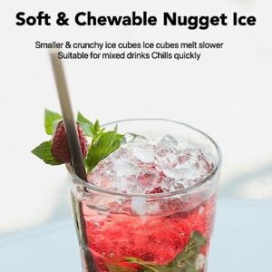 Nugget Ice Maker Countertop, Portable Crushed Sonic Ice Machine, Self Cleaning Ice Makers with One-Click Operation, Soft Chewable Pebble Ice in 7 Mins, 34Lbs/24H with Ice Scoop for Home Bar Camping RV