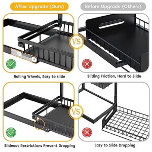 Under Sink Organizers and Storage, 2 Tier Stainless Steel Slide Out Under Sink Storage, 2023 New Upgraded Pull Out Cabinet Organizer Shelf for Bathroom Kitchen Organization and Storage, Black