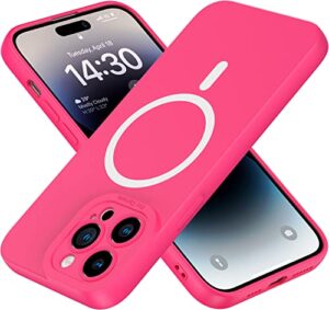 myy magnetic for iphone 14 pro max case,silicone shockproof phone case[magsafe-compatible] soft anti-scratch microfiber lining full camera lens protection cover 6.7'' (hot pink)