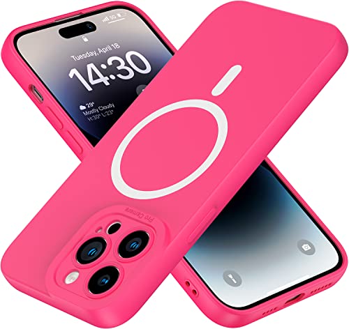 MYY Magnetic for iPhone 14 Pro Max Case,Silicone Shockproof Phone Case[MagSafe-Compatible] Soft Anti-Scratch Microfiber Lining Full Camera Lens Protection Cover 6.7'' (Hot Pink)