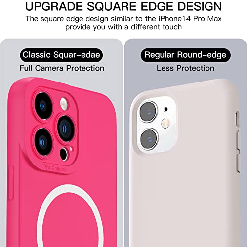 MYY Magnetic for iPhone 14 Pro Max Case,Silicone Shockproof Phone Case[MagSafe-Compatible] Soft Anti-Scratch Microfiber Lining Full Camera Lens Protection Cover 6.7'' (Hot Pink)