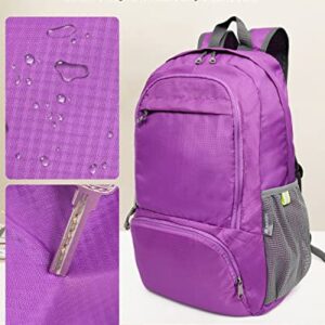 MULISOFT 30L Foldable Hiking Backpack, Lightweight Camping Backpack for Outdoor, Travel, Water-Resistant day backpack for Men & Women, Multifunctional Daypack with 8 Compartments, Purple