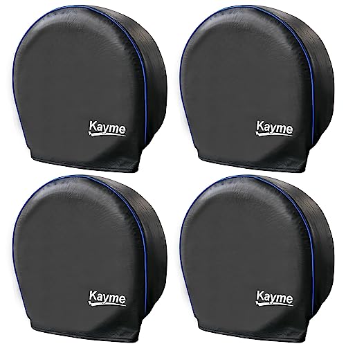 Kayme Rv Tire Covers Set of 4, Outdoor Tire Covers for Trailers, Used in Wheel Cover for Car, Truck, SUV, Motorhome, Camper Sun Rain Snow Protector, Fit 27-29 Inch Tire Diameter/Black