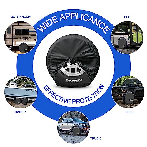 Kayme Rv Tire Covers Set of 4, Outdoor Tire Covers for Trailers, Used in Wheel Cover for Car, Truck, SUV, Motorhome, Camper Sun Rain Snow Protector, Fit 27-29 Inch Tire Diameter/Black