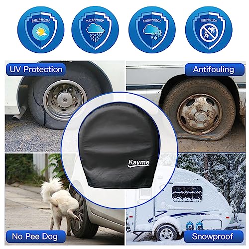 Kayme Rv Tire Covers Set of 4, Outdoor Tire Covers for Trailers, Used in Wheel Cover for Car, Truck, SUV, Motorhome, Camper Sun Rain Snow Protector, Fit 27-29 Inch Tire Diameter/Black