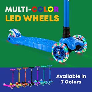 Kids Scooter – Children and Toddler 3 Wheel Kick Scooter – LED Wheel Lights Illuminate When Rolling– Adjustable Handlebar – Indoor and Outdoor Blue - Lifemaster