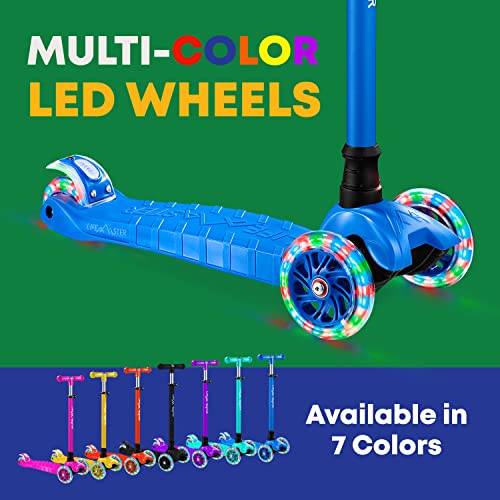 Kids Scooter – Children and Toddler 3 Wheel Kick Scooter – LED Wheel Lights Illuminate When Rolling– Adjustable Handlebar – Indoor and Outdoor Blue - Lifemaster