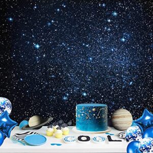 ASOONYUM 7x5ft Starry Night Photo Backdrop Sky Galaxy Star Blue Universe Space Theme Starry Background for Photography Kids Boy 1st Happy Birthday Banner Newborn Baby Shower Photo Studio Booth