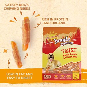 Jungle Calling Dog Treats, Skinless Chicken Wrapped Sweet Potato, Gluten and Grain Free, Chewy Dog Bites for Balanced Nutrition, 6 oz