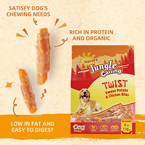 Jungle Calling Dog Treats, Skinless Chicken Wrapped Sweet Potato, Gluten and Grain Free, Chewy Dog Bites for Balanced Nutrition, 6 oz