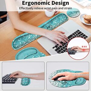 Ergonomic Mouse Pad with Gel Wrist Rest Support, Comfortable Memory Foam Keyboard Wrist Rest Easy Typing, Anti-Slip Keyboard Desk Pad for Office, Psalm 46:5 Blue Glitter Pattern Gaming Mouse Mat