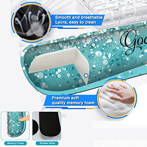 Ergonomic Mouse Pad with Gel Wrist Rest Support, Comfortable Memory Foam Keyboard Wrist Rest Easy Typing, Anti-Slip Keyboard Desk Pad for Office, Psalm 46:5 Blue Glitter Pattern Gaming Mouse Mat