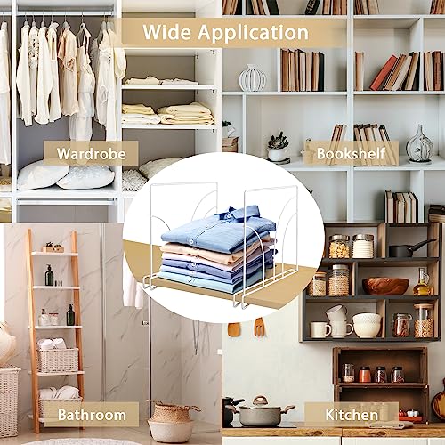 smusei Shelf Dividers, 12 PCS Closet Shelf Organizer Vertical Metal Wire Shelf Divider Separators for Wood Shelves Wardrobe Cabinets Kitchen Office Bathtoom Sweater, White