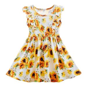 little girls summer dress toddler yellow sunflower dresses ruffled sleeveless floral sundress baby boho holiday beach dress size 6t/1476