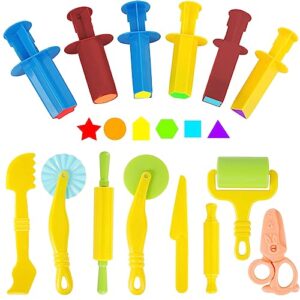 oun nana play dough tools kit for kids, 14 pcs playdough accessories with dough extruders, safety scissors, rollers and cutters, play dough tools set for kids ages 3+, random color