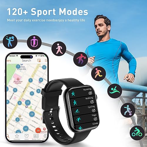 Smart Watch for Android iOS(Answer/Make Call) - 1.9" Full Touch Screen Smartwatch for Men Women, 120 Sport Modes, Fitness Tracker Smart Watch with Heart Rate Sleep Monitor, BP, SpO2, AI Voice