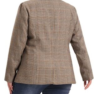 Agnes Orinda Plus Size Plaid Blazer for Women Lapel Jacket Work Office Single Breasted Blazers 2X Brown