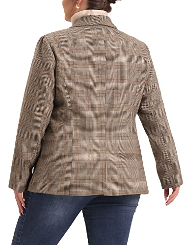 Agnes Orinda Plus Size Plaid Blazer for Women Lapel Jacket Work Office Single Breasted Blazers 2X Brown