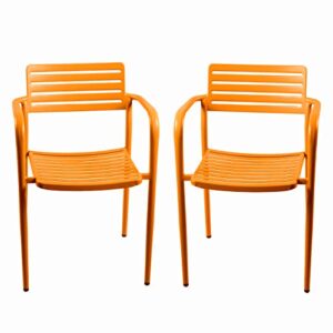 gwarez outdoor bistro metal arm chair stackable garden dining chair for patio backyard lawn, set of 2, bright orange…