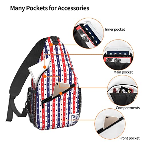 NiuKom American Flag US Stars Stripes Sling Backpack Crossbody Chest Bag Crossbody Shoulder Bag Gym Cycling Travel Hiking Daypack For Women Men