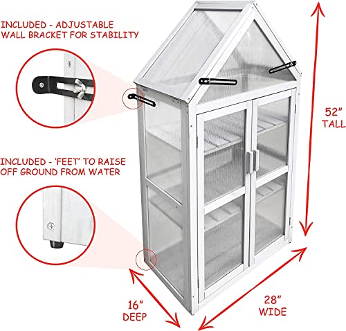 DHPM Greenhouse Cold Frame, Wooden Garden Raised Shelf Planter Mini Portable Stand Kit Indoor Plant Cabinet Triangular Top Grow Protection for Outdoor Patio Balcony Garden Backyard, 27"x 16"x 52" H