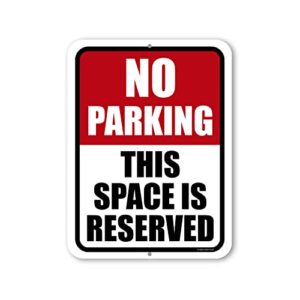 honey dew gifts, no parking this space is reserved, 9 inch by 12 inch, made in usa, metal sign post, yard signs, yard décor, lawn signs, warning signs, no parking signs, reserved signs