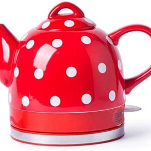 -Ceramic Electric Kettle Cordless Water Teapot, Teapot-Retro Jug, 1000W Water Fast for Tea, Coffee, Soup, Oatmeal-Removable Base, Automatic Power Off,Boil Dry Protection-and/Blue/Red