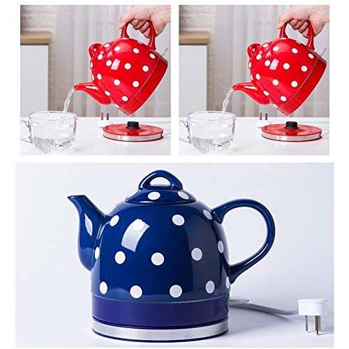 -Ceramic Electric Kettle Cordless Water Teapot, Teapot-Retro Jug, 1000W Water Fast for Tea, Coffee, Soup, Oatmeal-Removable Base, Automatic Power Off,Boil Dry Protection-and/Blue/Red