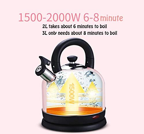 -3L Stainless Inner Lid Electric Kettle2000W Cordless Tea Kettle,Fast Boiling Hot Water Kettle with Auto Shut Offwith Boil Dry Protection,Double Walled Insulation/Red/Yellow