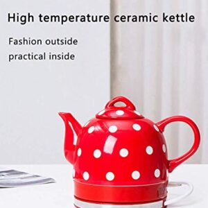 -Eleactric Ceramic Cordless Kettle Teapot-Retro 1.0L, 1000W Water Fast for Tea, Coffee, Soup, Oatmeal-Removable Base, Boil Dry Protection/Red/Blue