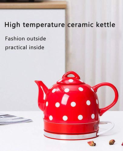 -Eleactric Ceramic Cordless Kettle Teapot-Retro 1.0L, 1000W Water Fast for Tea, Coffee, Soup, Oatmeal-Removable Base, Boil Dry Protection/Red/Blue