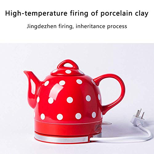 -Eleactric Ceramic Cordless Kettle Teapot-Retro 1.0L, 1000W Water Fast for Tea, Coffee, Soup, Oatmeal-Removable Base, Boil Dry Protection/Red/Blue