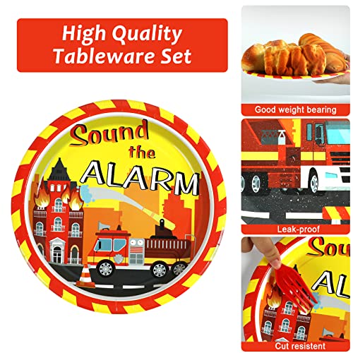 25 Guests Firetruck Birthday Party Decorations Fireman Plates and Napkins for Firefighter Party Supplies Fire Truck Birthday Theme Disposable Dinnerware Set for Kids Fireman Firefighter Party Favors