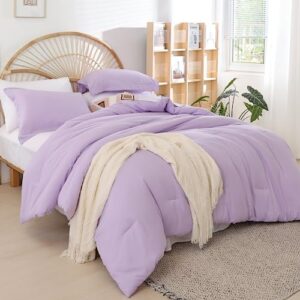 weigelia queen comforter set boho bed comforter set 7pc lavender purple comforter queen size bed in a bag soft all season with fitted sheets, flat sheets, pillow shams and pillowcases