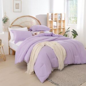 weigelia Queen Comforter Set Boho Bed Comforter Set 7PC Lavender Purple Comforter Queen Size Bed in a Bag Soft All Season with Fitted Sheets, Flat Sheets, Pillow Shams and Pillowcases