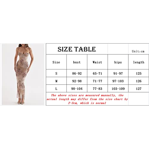 Women Vintage Spaghetti Strap Maxi Dress Sexy Bodycon Long Dress Low Cut Backless Floral Print Elegant Dresses (Brown, S)