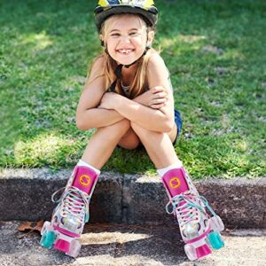 SULIFEEL Rainbow Unicorn Roller Skates for Girls Light up Wheels Womens Quad Skates with High Top Reflective TPU Leather Rainbow