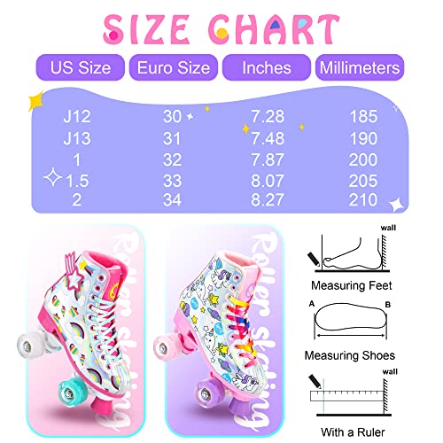 SULIFEEL Rainbow Unicorn Roller Skates for Girls Light up Wheels Womens Quad Skates with High Top Reflective TPU Leather Rainbow