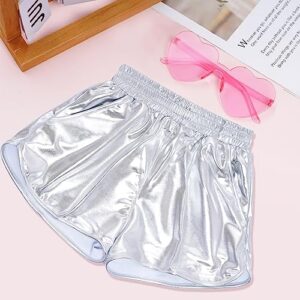 Bskifnn Metallic Shorts for Girls Sparkly Hot Dance Pants with Heart Shape Sunglasses (as1, Age, 6_Years, 7_Years, Sliver)