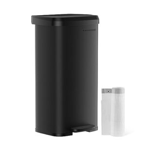 songmics kitchen trash can, 18-gallon stainless steel garbage can, with stay-open lid and step-on pedal, soft closure, tall, large and space-saving, black ultb520b68