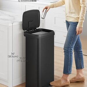SONGMICS Kitchen Trash Can, 18-Gallon Stainless Steel Garbage Can, with Stay-Open Lid and Step-on Pedal, Soft Closure, Tall, Large and Space-Saving, Black ULTB520B68