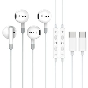 iphone 15 usb c earbuds, 2 pack type c earphones hifi stereo earphone with mic wired headphone for iphone 15 ipad android smartphone galaxy s20 fe note 20 pixel 7 pro and other usb c device
